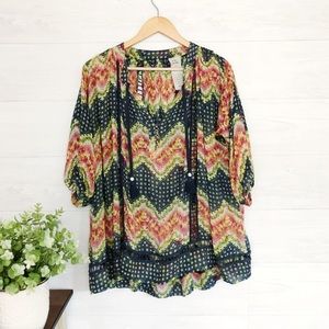 Free People Navy Chevron Tassel Oversize Top 715